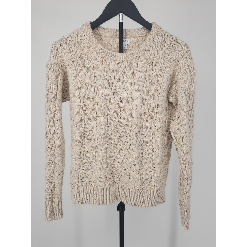 J.Crew Womens Cable Knit Confetti Fleck Sweater Beige Marl Crew Neck XS